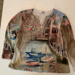 Vai womens shirt with a painting on it